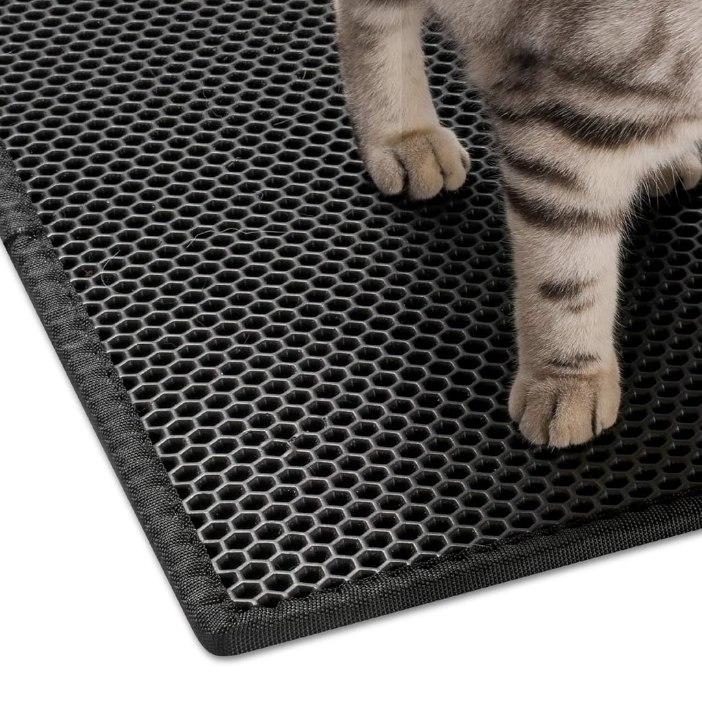 Qpets® Cat Litter Mat, 22.8 * 17.3 inch, Litter Mat Double Layer Open Edge Design, Waterproof EVA Material, Durable and Washable, Cat Litter Box, cat Litter Tray (Black)