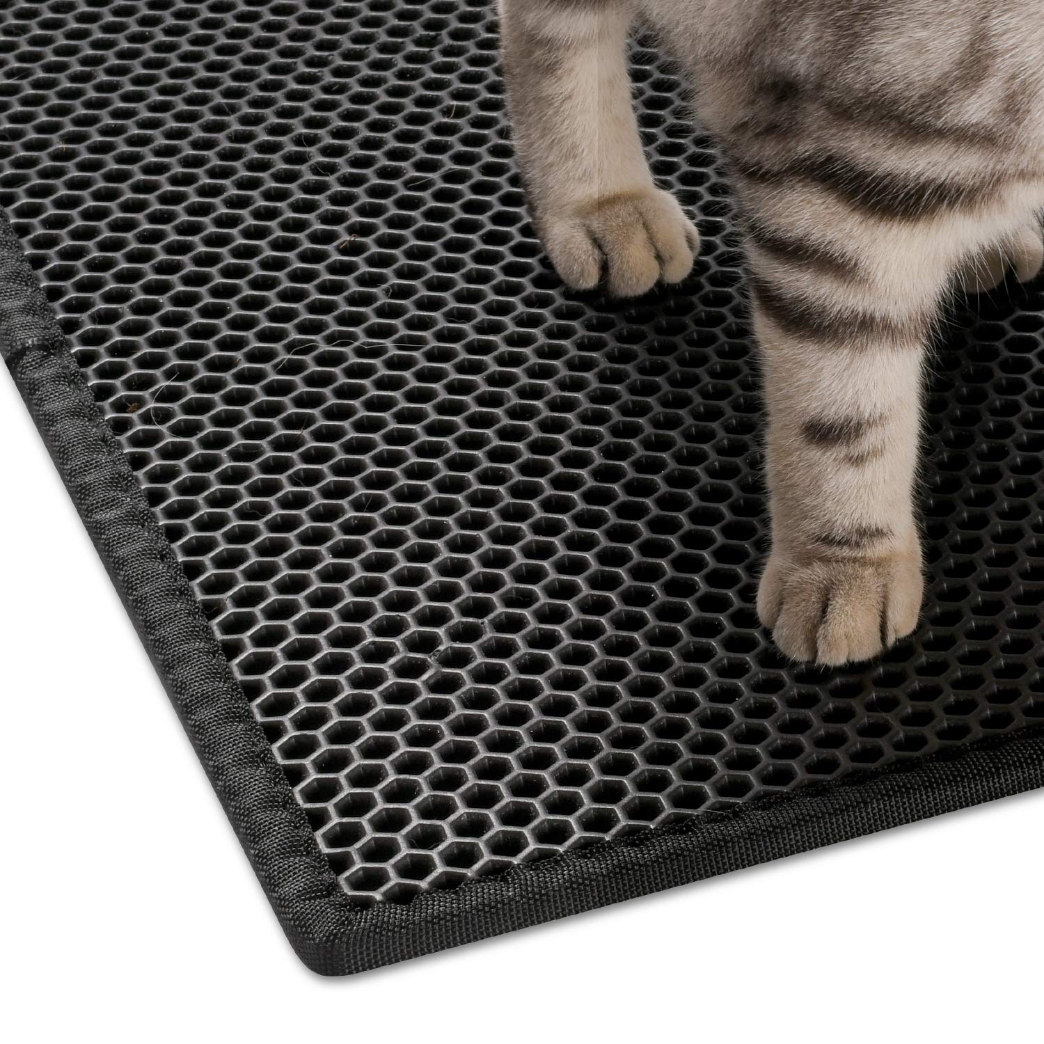 Qpets Cat Litter Mat for Litter Box with Double Layer Honeycomb Design 45 x 60 cm 3 pcs Black EVA