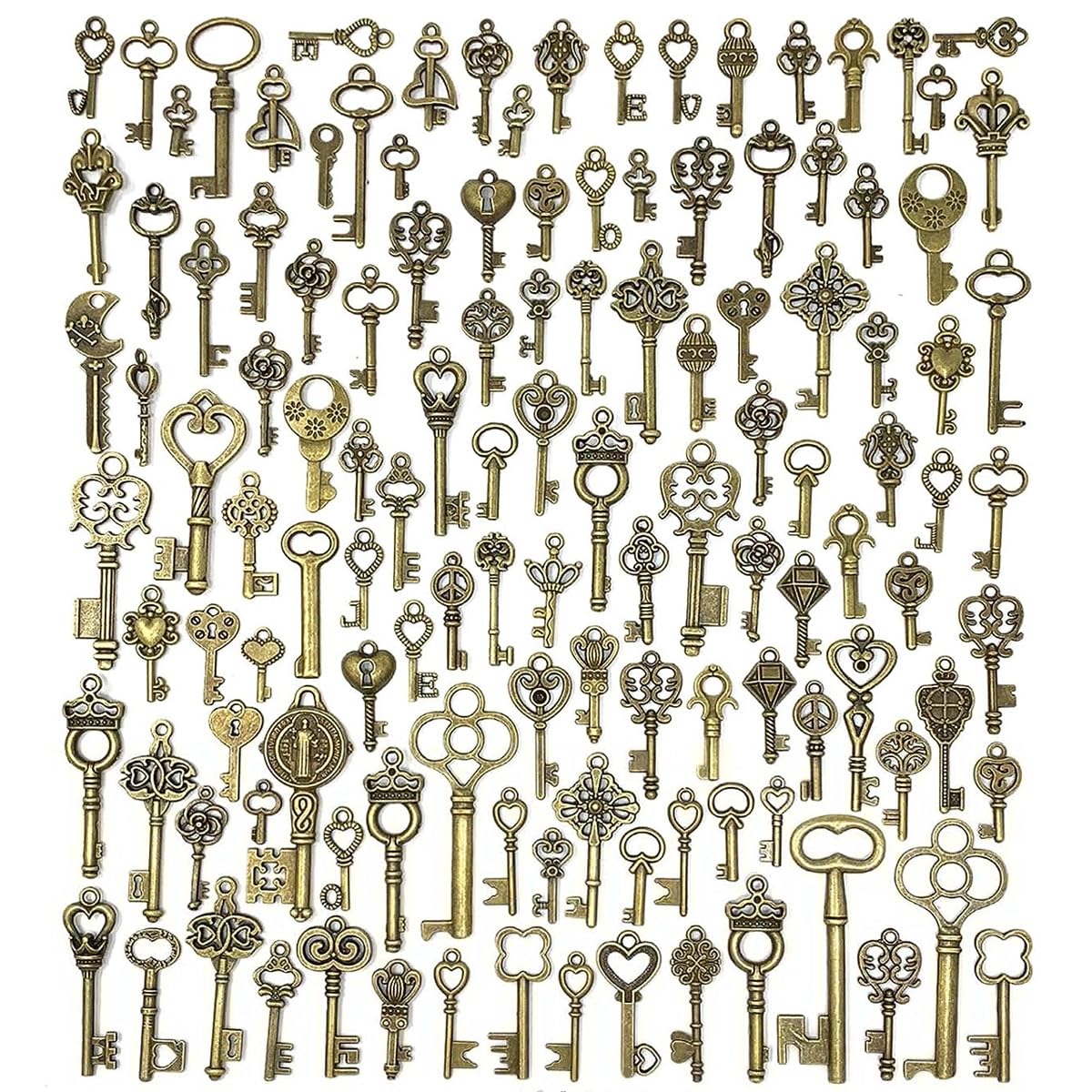 MAYCREATE® 125PCS Vintage Skeleton Keys Set, Antique Bronze Charms Pendants, Steampunk Key Necklace, DIY Handcrafts Jewelry Making FOR Christmas, Wedding, Birthday Party Favors