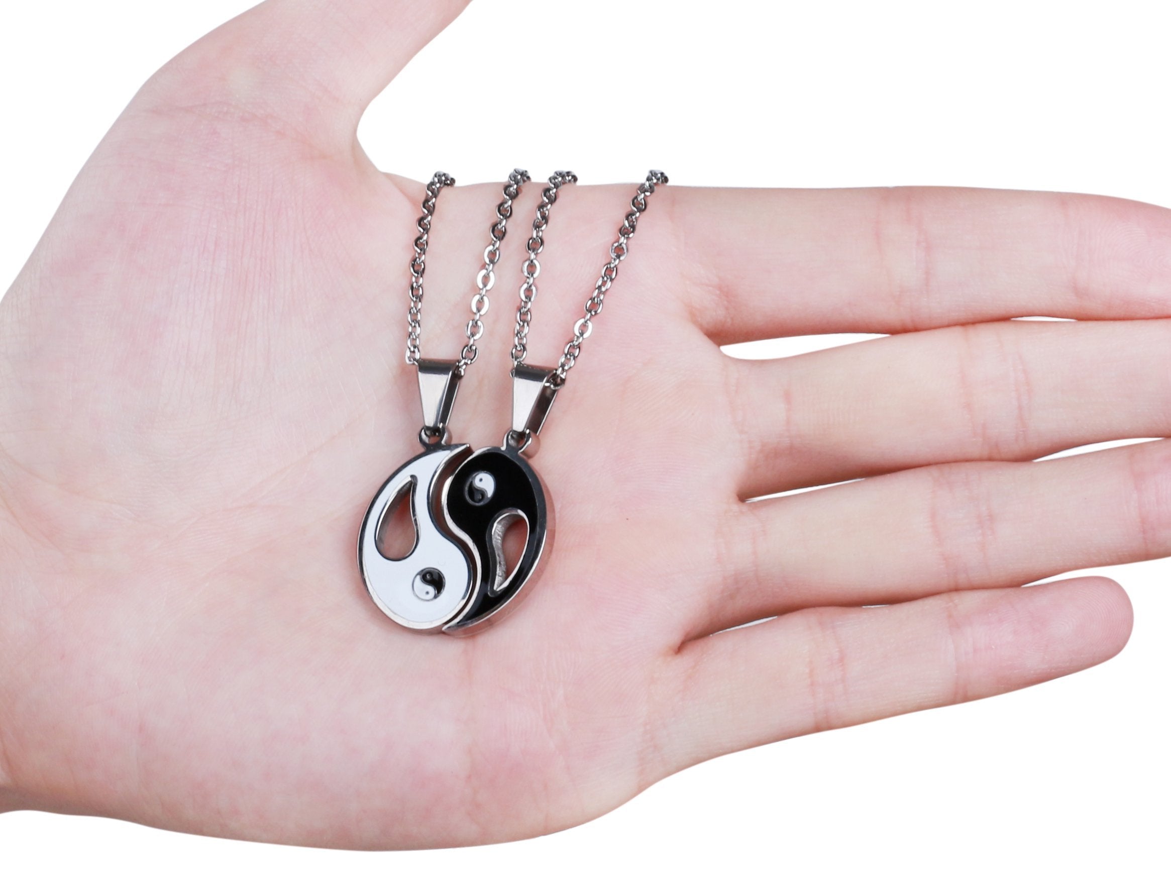 ZIBUYU Friendship Pendant for Women & Men Stylish Yin Yang Taiji Necklaces for 2 Best Friend Oriental Harmony Necklace for Girls, Boys Shining Necklace for Couple Pendant for Gifting - 2 Pcs