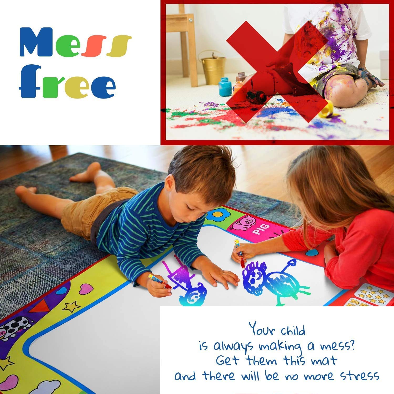 Aqua Magic Water Drawing Mat for Toddlers with 2 Refillable Pens | Mess Free Educational Toy