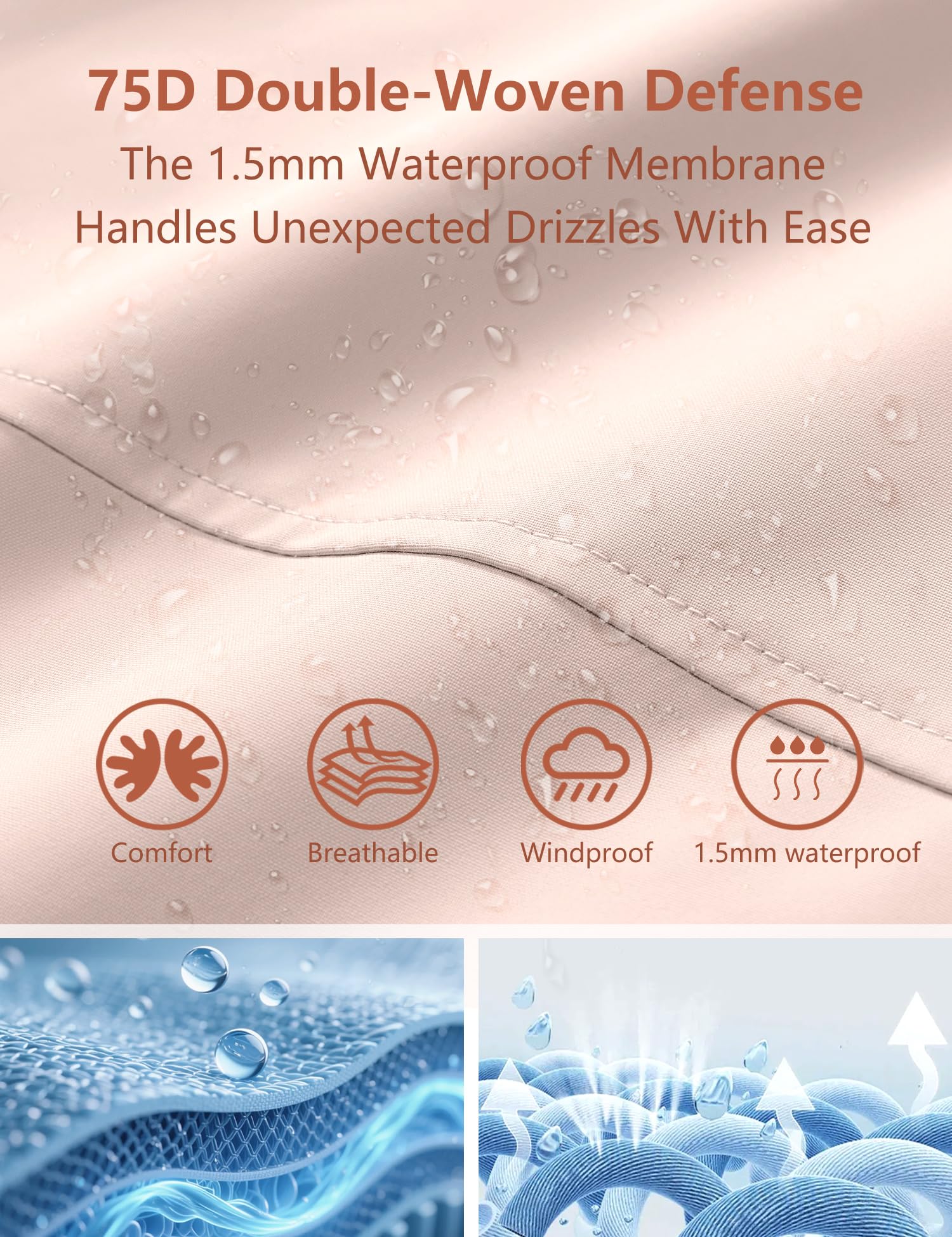 Venzina Women's Waterproof Jacket for Travel and Commuting featuring 75D Fabric | Windproof Hooded Coat in Pink