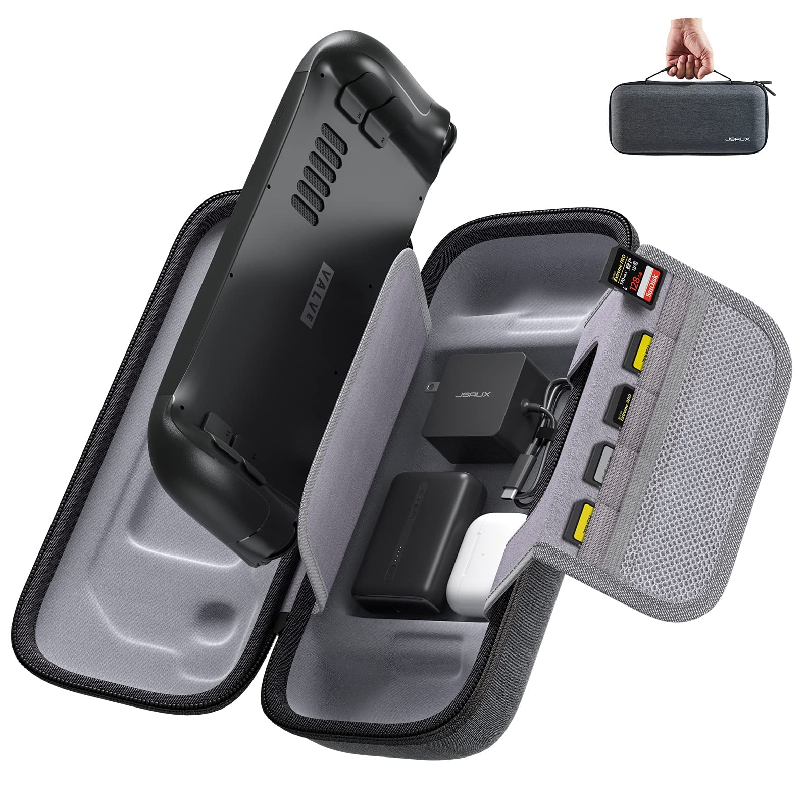 ZORBES Premium EVA Steam Deck Case with Large Storage Travel-Friendly Protective Carry Case Featuring Handheld/Fixed Modes, Soft Fleece Interior, Compatible with Steam Deck Accessories