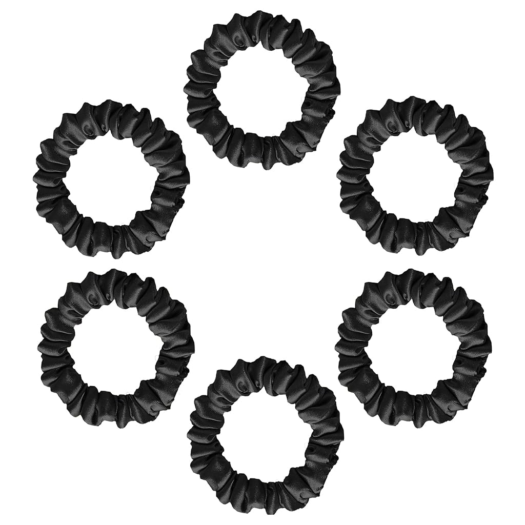 ZIBUYU® 6Pcs Scrunchies for Girls Women Fashion Satin Black Scrunchies 6cm Dia Small Scrunchies Hair Ties Elastic Slim Ponytail Ties No Tangle Hair Bobbles Hair Accessories