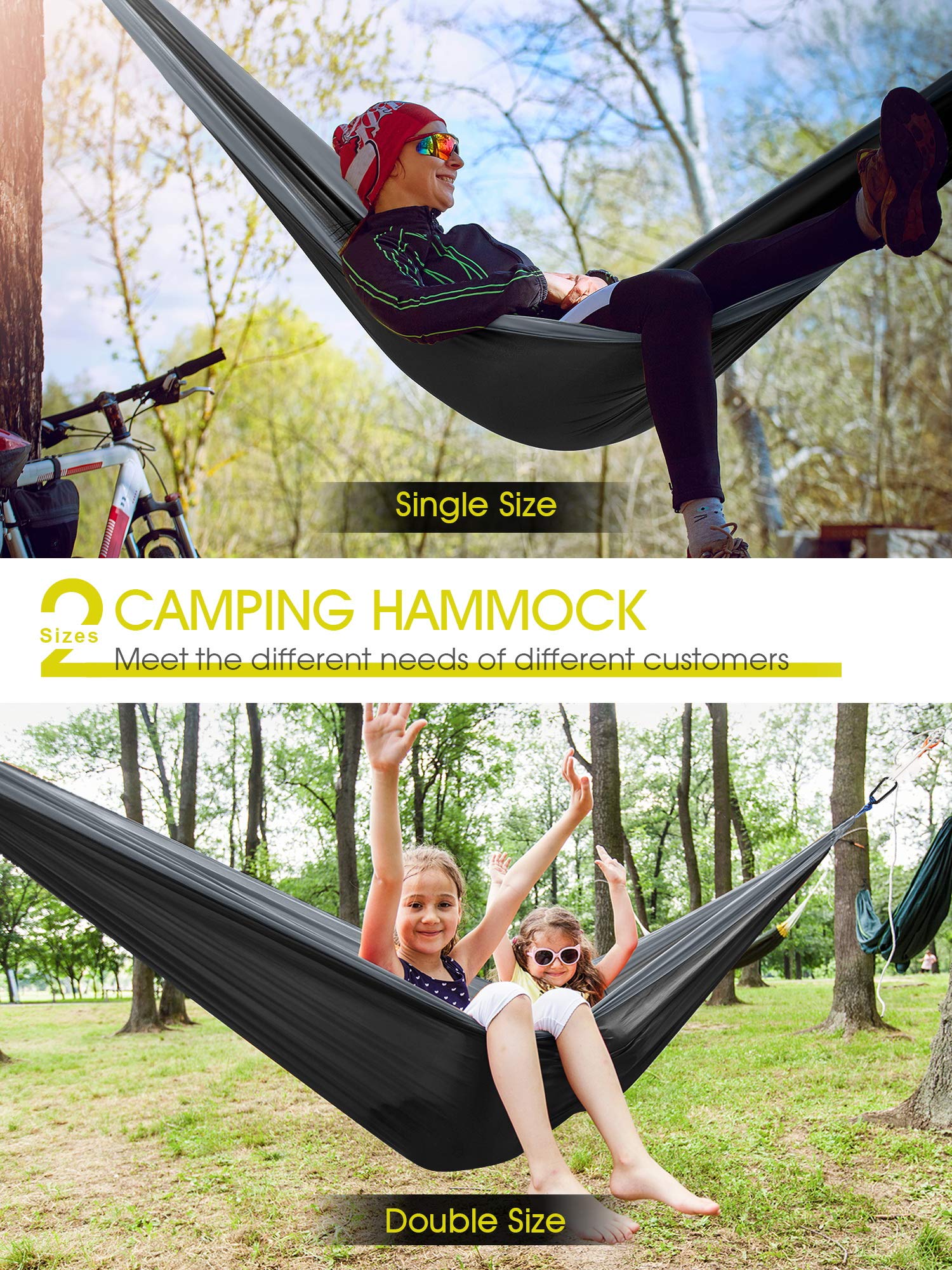 Supvox  Hammock for Camping Outdoor Activities with 2 Fixing Straps, Hammock Swing for Adults Kids, Portable Ultralight Nylon Hammock for Travel Beach Trekking, Maximum 200kg Load (275 x 140cm)