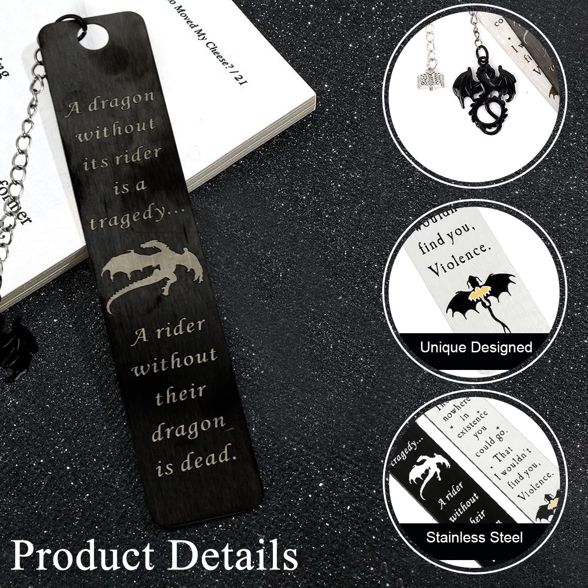 Climberty Fourth Wing Bookmark with Flying Dragon Design and Tassel Stainless Steel Gift