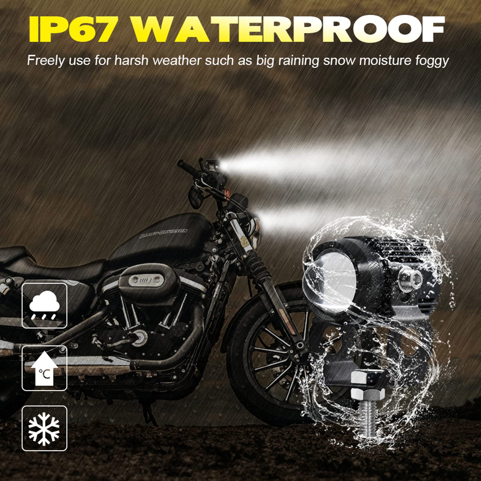 STHIRA Fog Lights for Motorcycle with 6000LM Dual Color 1.3 in LED Spotlight | Aluminum IP67 Design