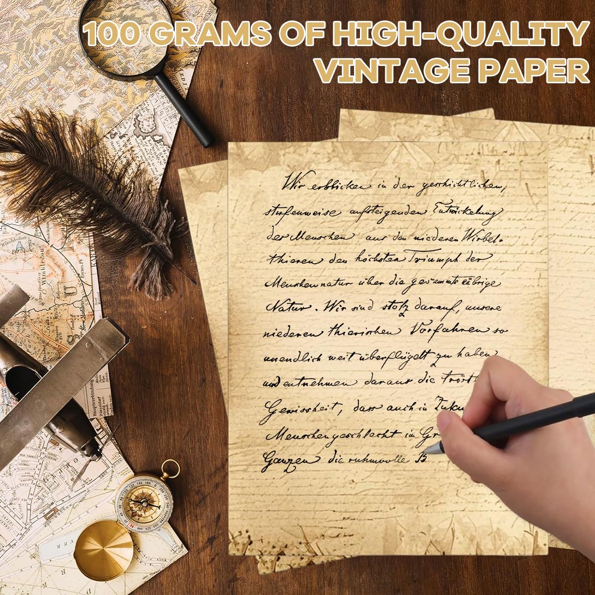 OFIFO Vintage Paper Sheets for Letters and Crafts with Double-Sided Design 50 Pack | A4 8.26 x 11 in Writing Paper