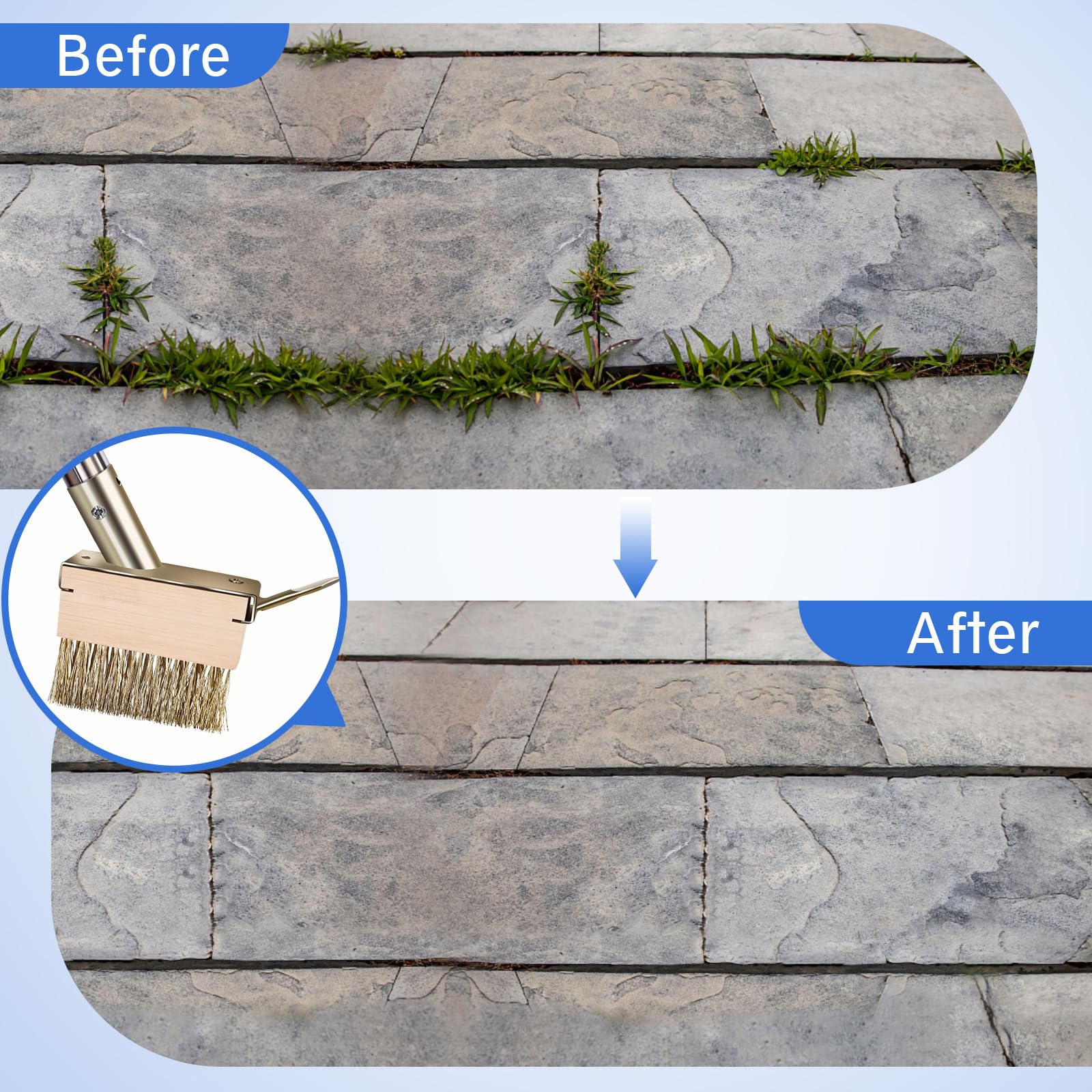 Supvox Weed Crack Cleaning Brush for Sidewalk and Garden with 62.9 in Adjustable Handle | Featuring Stiff Wire Bristles and Metal Weed Remover