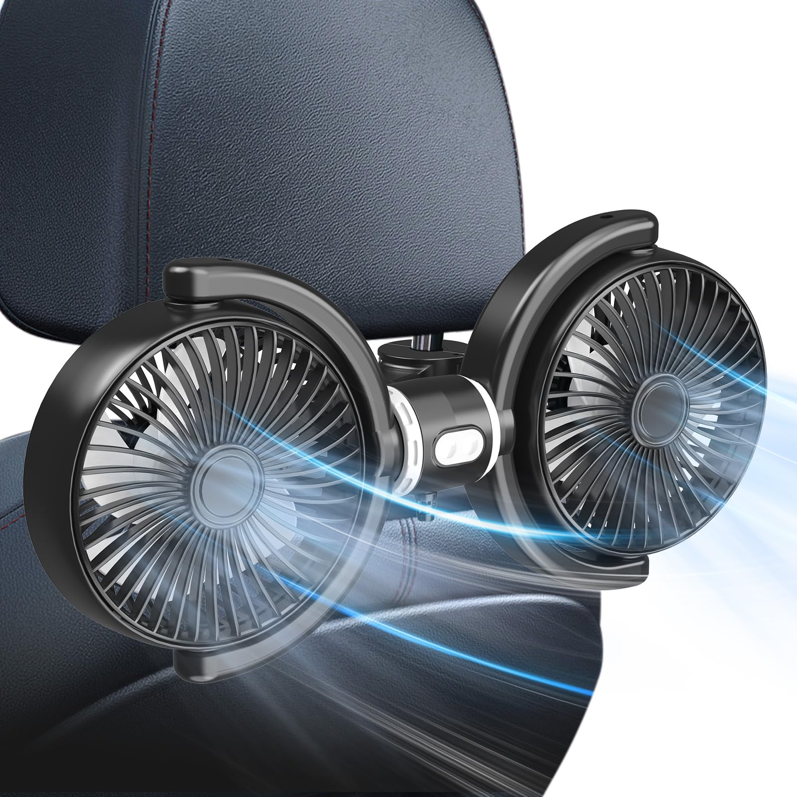 STHIRA® USB Car Fan for Backseat for Kids, Dual Head Car Seat Fan Independently Controlled 360° Rotatable Powerful 3-Speed Vehicle rear headrest Air Circulation