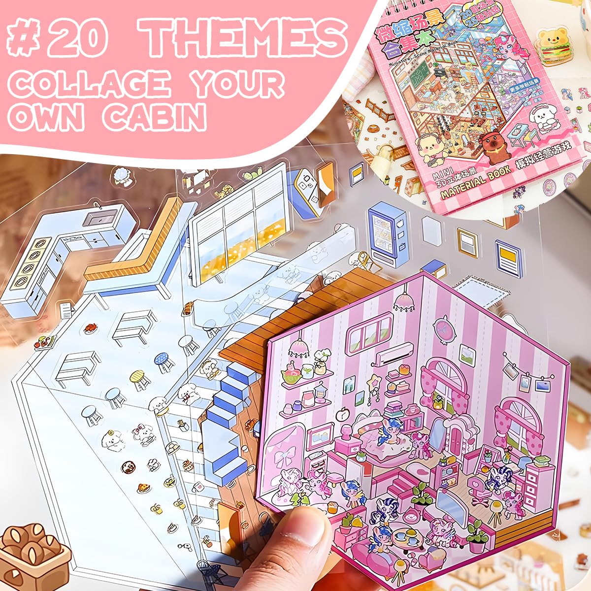 HASTHIP 3D Cartoon Scene Building Sticker Book for Kids with 20 Scenes and Tweezer Tool