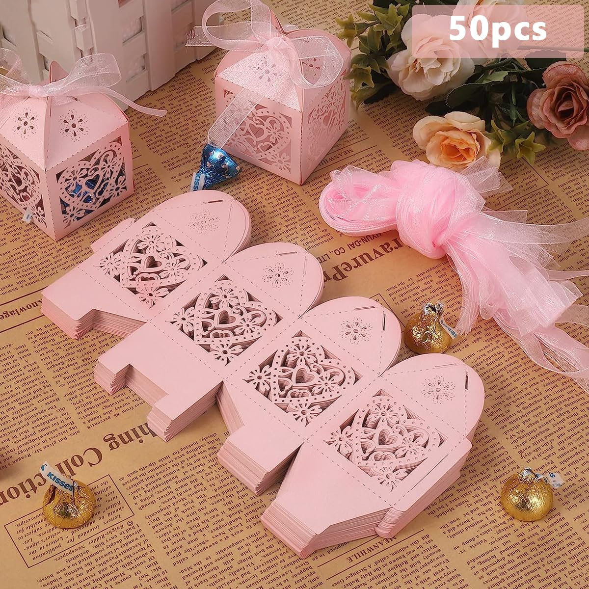 HASTHIP® 50PCS Wedding Favour Boxes, Chocolate Favour Gift Box, Sweet Box, Gift for Wedding Diwali Party Sweets Packaging Box, Diwali Gift Hamper, Wedding Gift Hamper