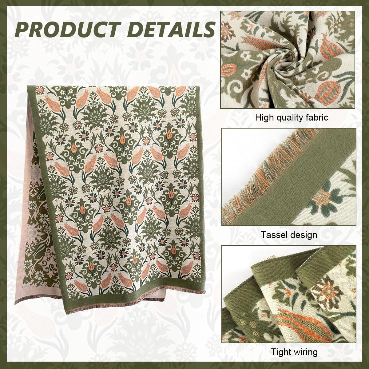 SANNIDHI Winter Shawl Wrap for Women with 65x185cm Size featuring Floral Print & Green Scarf Style