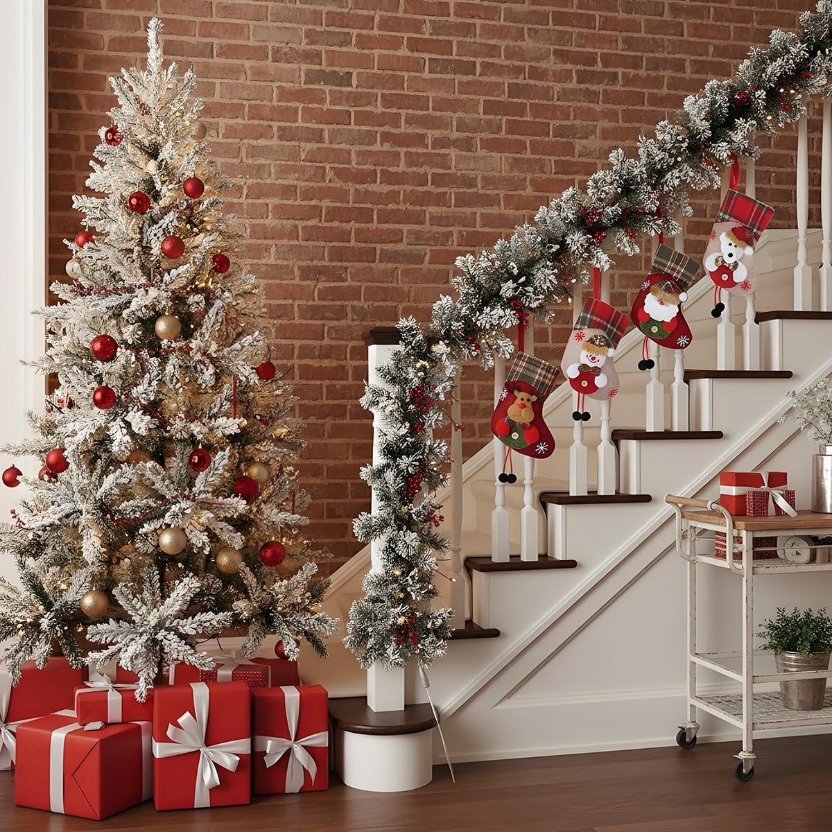 HASTHIP Christmas Stockings Set for Tree and Home Decor featuring 4pcs 14x19 cm Fabric Designs