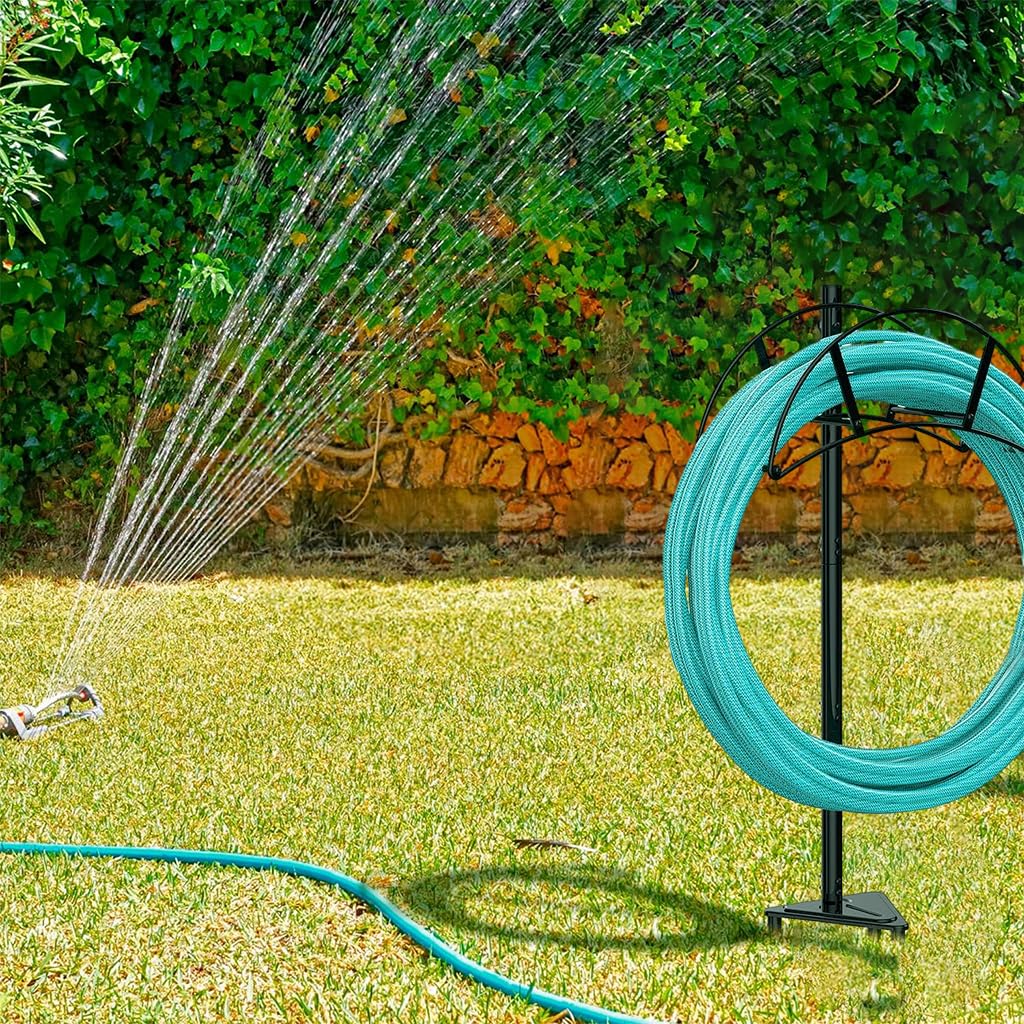 HASTHIP Garden Hose Holder for Outdoor Use with 150ft Capacity featuring Arched Stand | Metal Freestanding Rack for Lawn and Yard