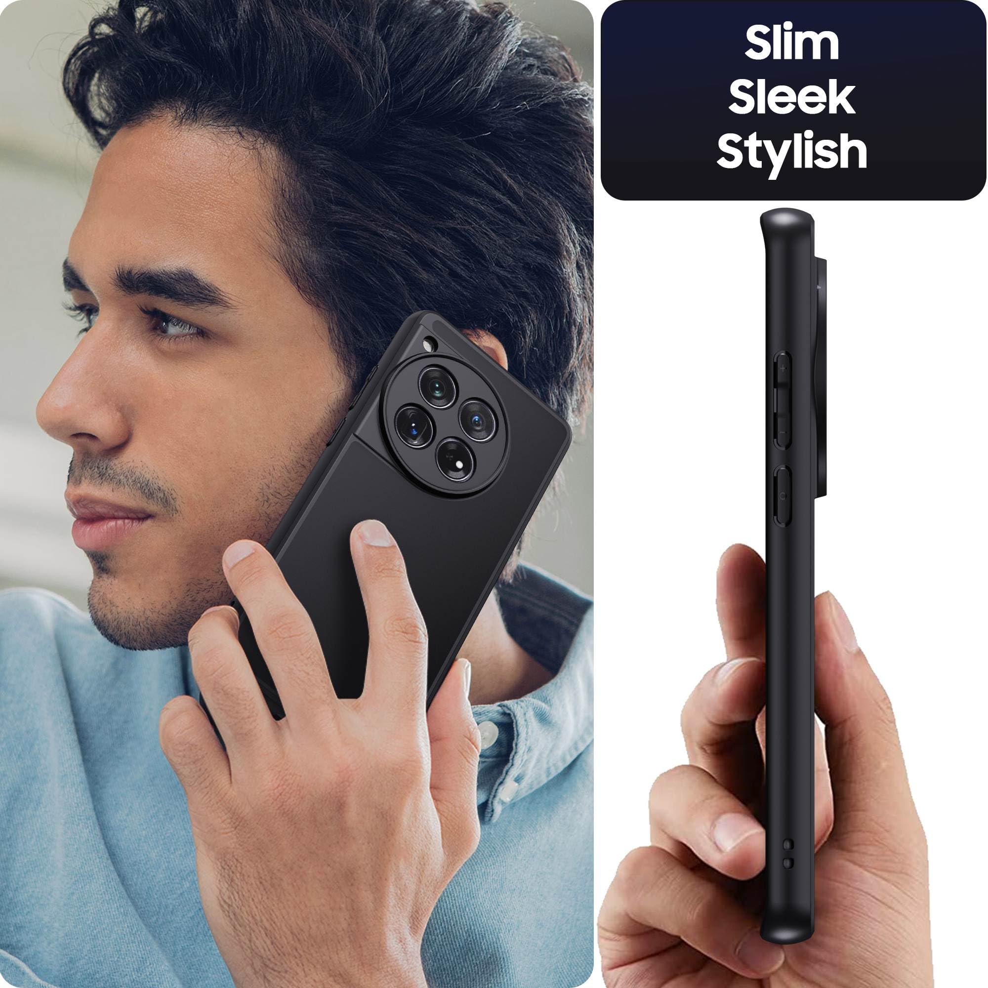 Zeitel Phone Case for OnePlus 12R with Corner Cushioning and Camera Lens Protection | Matte Black TPU Anti Slip Design