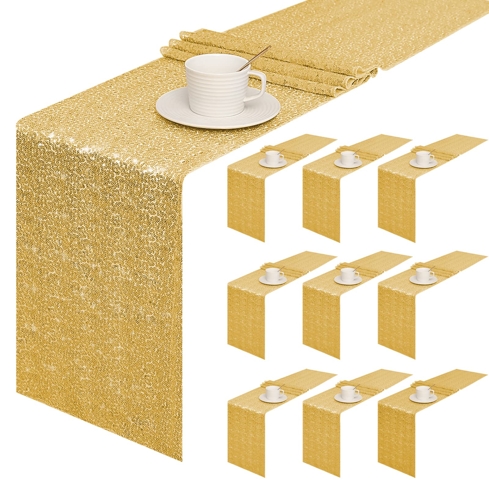 HASTHIP® 12 x 72 inches Sequin Table Runner, Glitter Gold Table Runner Supplies Holiday Celebration Event Decorations