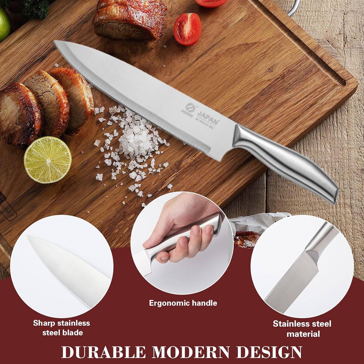 Supvox Kitchen Cutleries Kit 6 Pcs with Full Steel Handles and Acrylic Organizer Stand