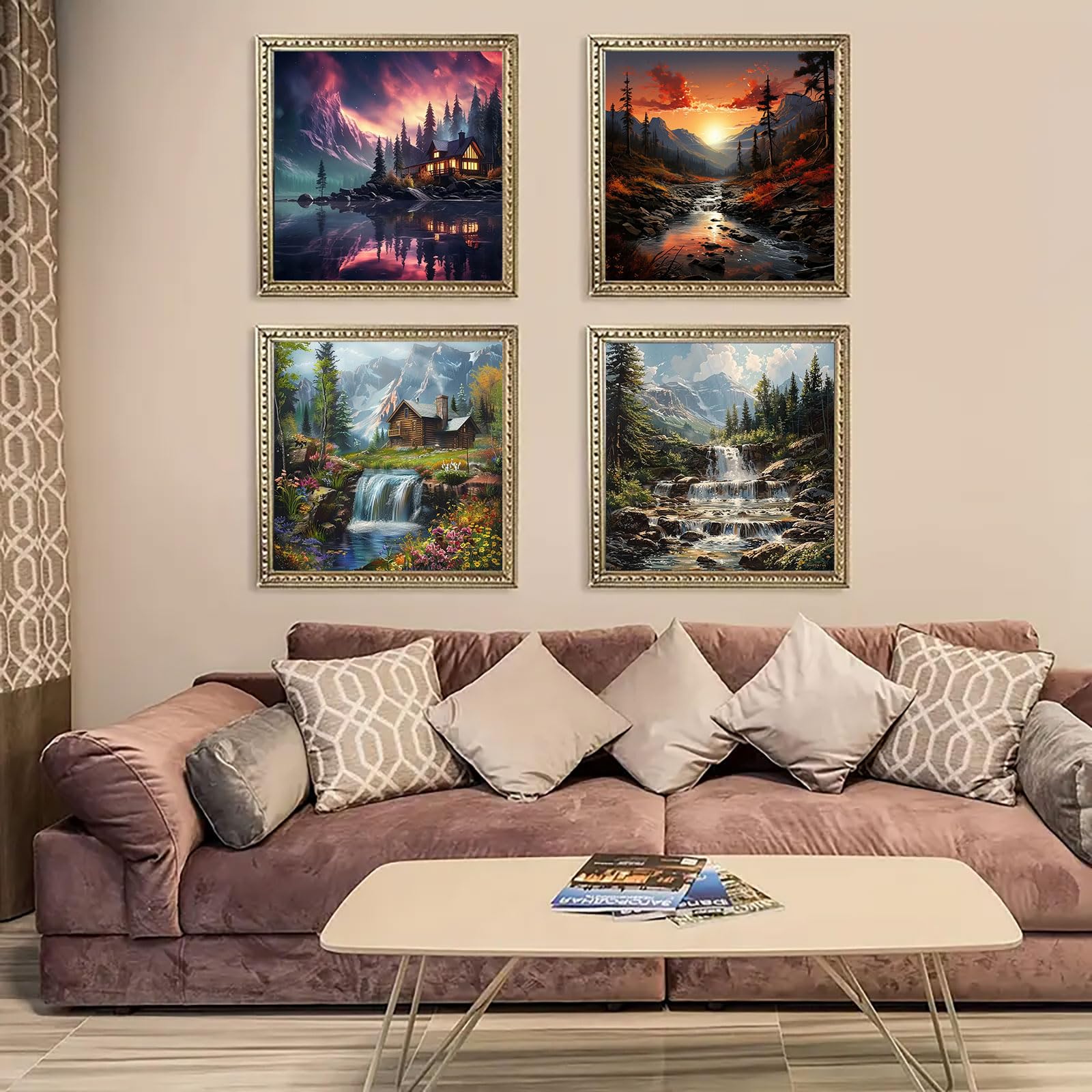 HASTHIP Diamond Art Painting Kit for Home Wall Decor featuring 4PCS 11.8 x 11.8 in Scenery | DIY Gift for Beginners