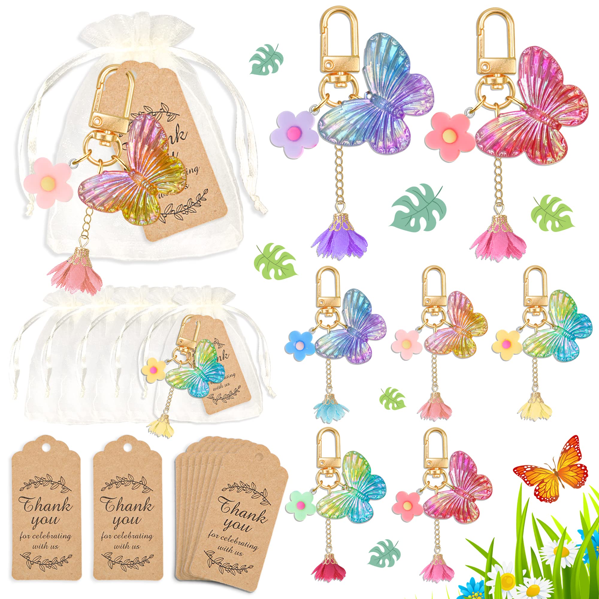 PATPAT® 6 Sets Butterfly Party Favors Keychain With Thank You Tags for Girls