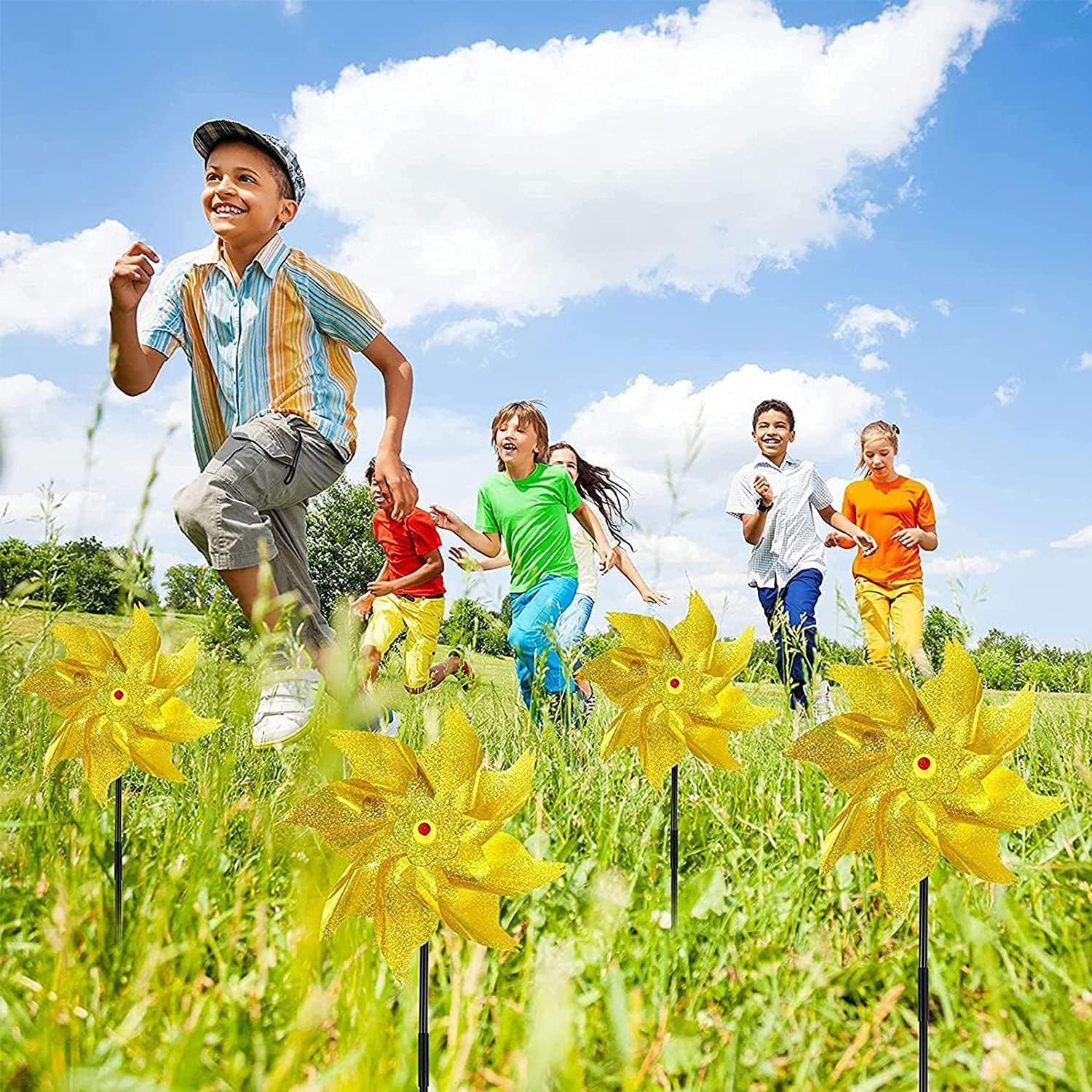 Optifit Anti Bird Reflective Pinwheels for Garden 21.6 in Stakes with 8 Blade Windmill Design | Colorful TPE Outdoor Decoration