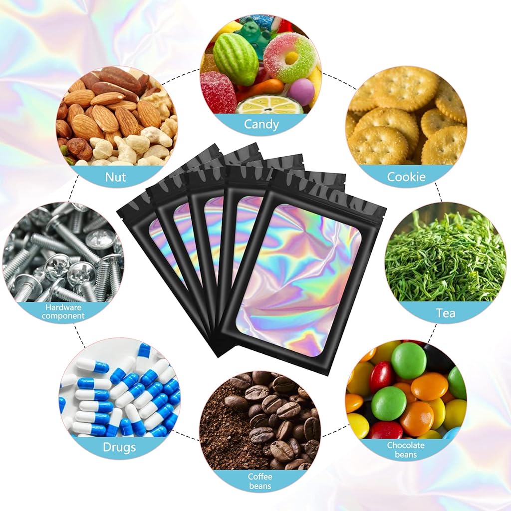 HASTHIP® 300PCS Smell Proof Mylar Chocolate Candy Treat Cookie Resealable Multifunctional Bags for Storing Food Jewellery and Hardware Black 7.5 X 12cm