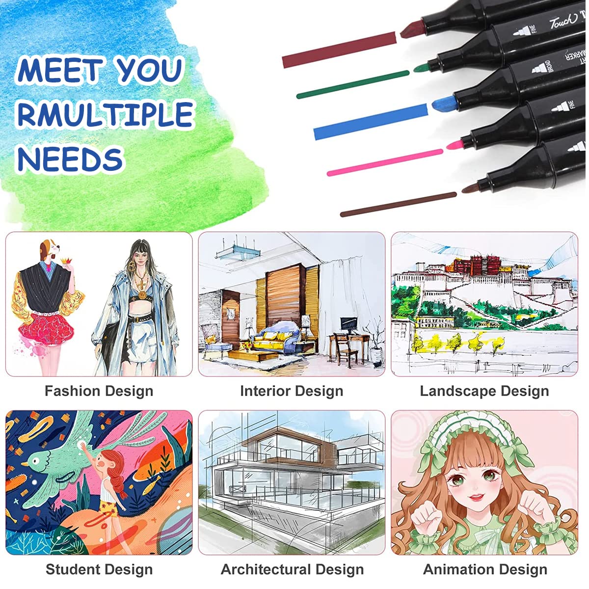 HASTHIP® 60 Colors Alcohol Markers Pens,Dual Tip Twin Marker Pens Acrylic Marker Pens,Anime&Manga Colouring Pens With Carrying Case For Painting Sketching Calligraphy Drawing Graffiti Design,Black