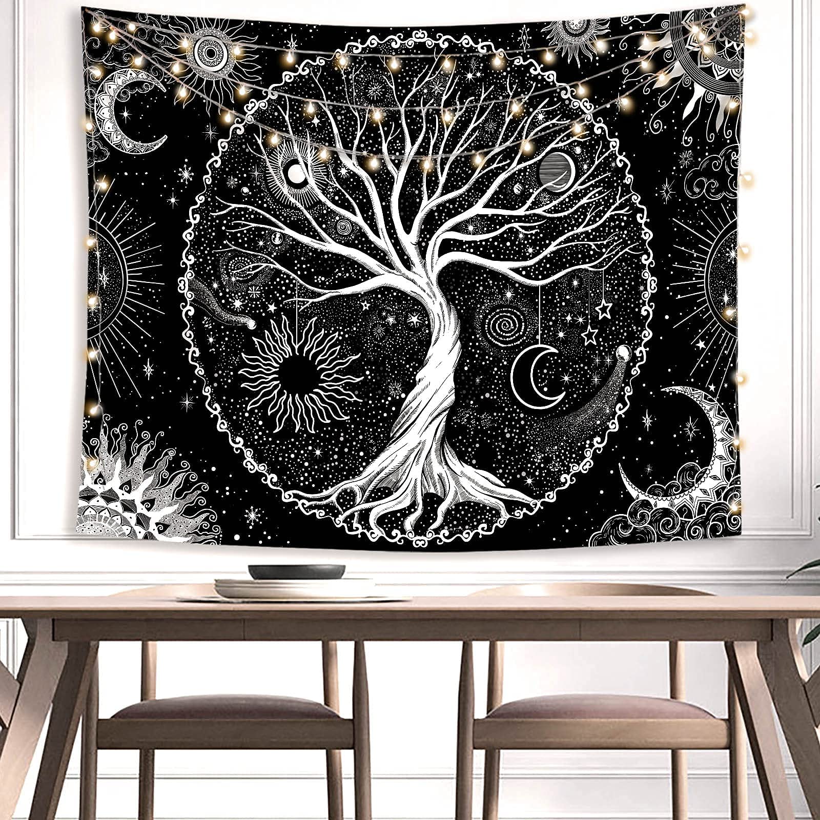 HASTHIP Tree of Life Tapestry for Bedroom featuring HD Galaxy Print and 51.2×59.1 in Size | Black and White Polyester Wall Hanging