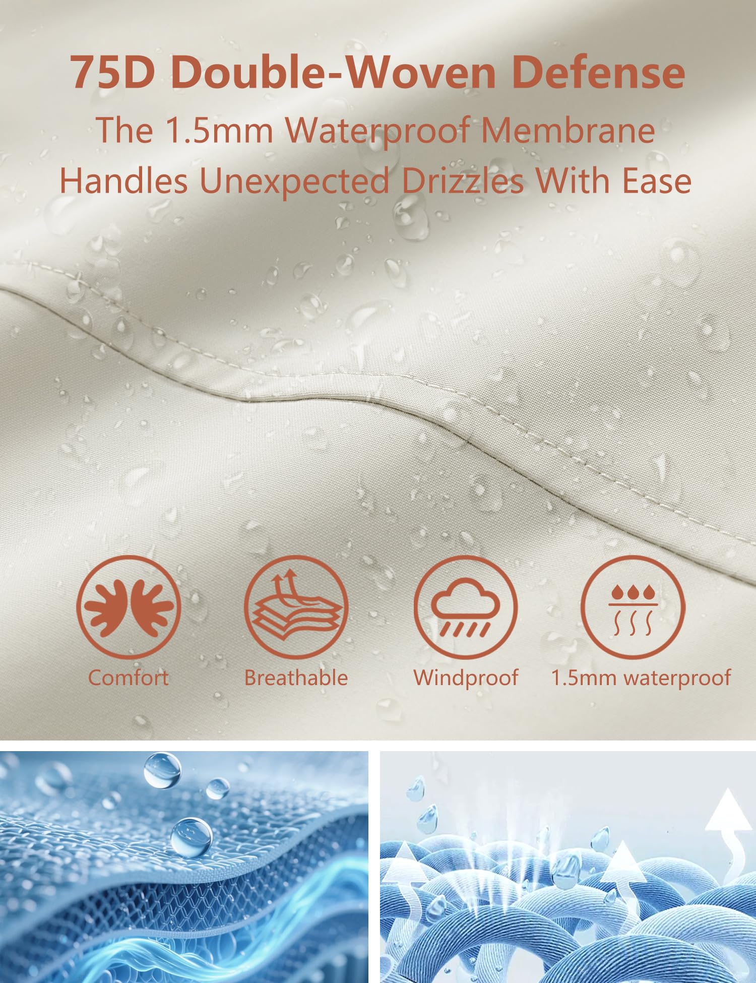 Venzina Men's Waterproof Windbreaker Jacket for Hiking and Cycling featuring 75D Fabric | Light Khaki