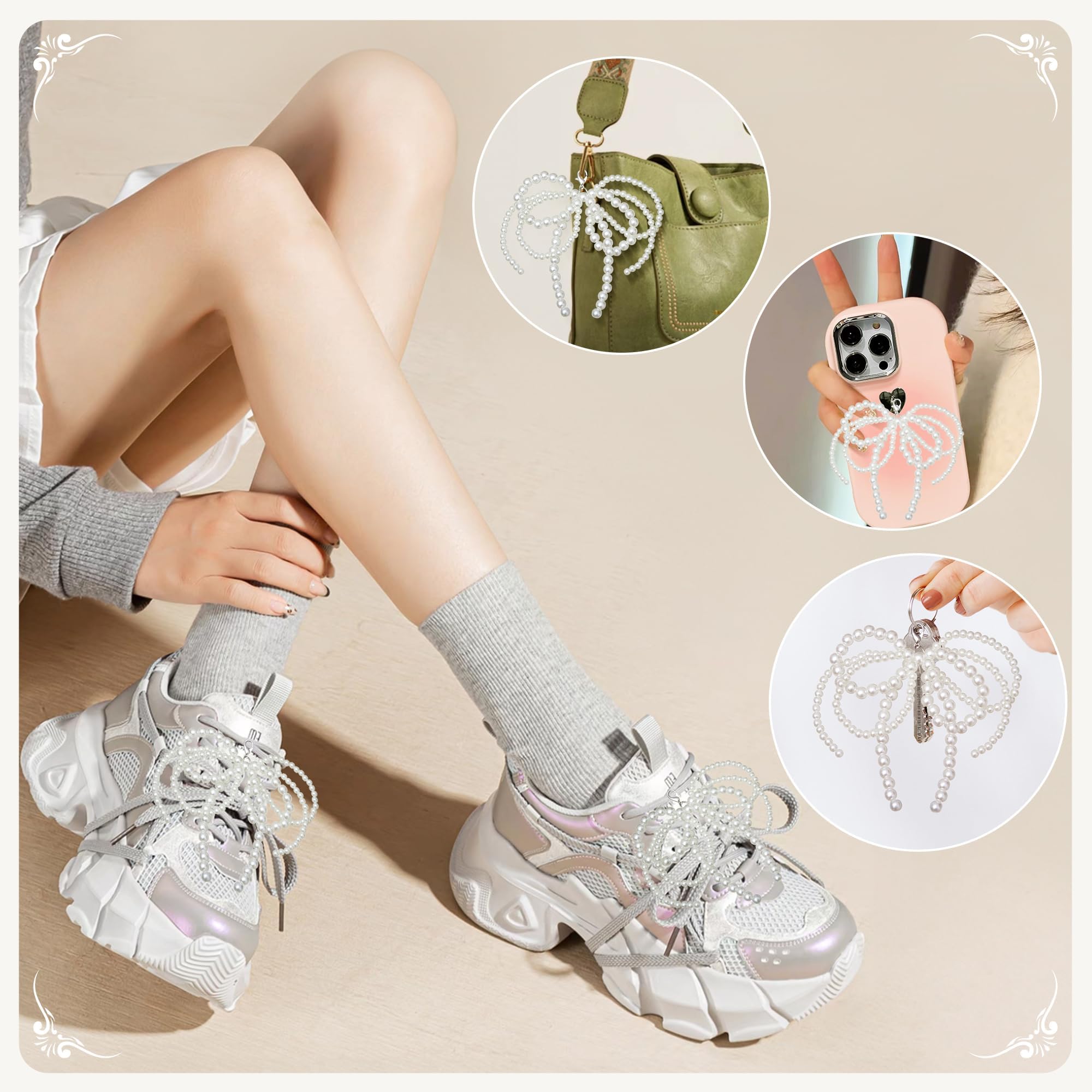 MAYCREATE Pearls Bowknot Shoe Charms for Sneakers and Dress Shoes featuring Lobster Buckle