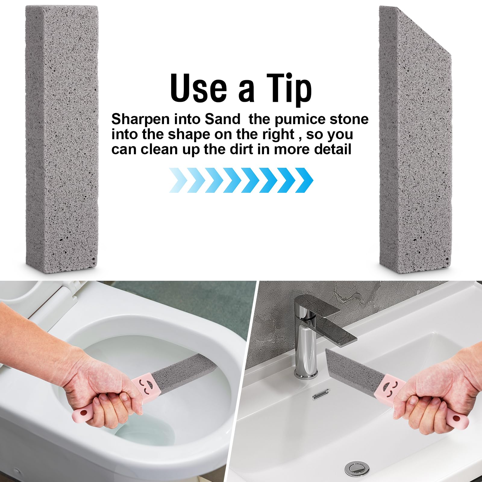 HASTHIP Pumice Stone Cleaning Brush for Bathroom with 2 Handles and 8 Replacements | Non Scratch Deep Scrubber for Toilet Bathtub and Tile