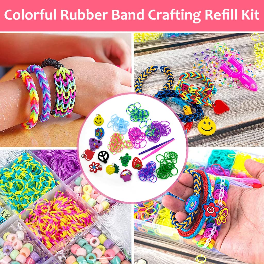 PATPAT 4400+ Rubber Loom Bands Set Bracelet Jewelry Making Kit, Rainbow Rubber Bands Refill Loom Set with Braiding Tools Crochets, Assorted Charms for Girls Kids DIY Craft Gifts,Latex