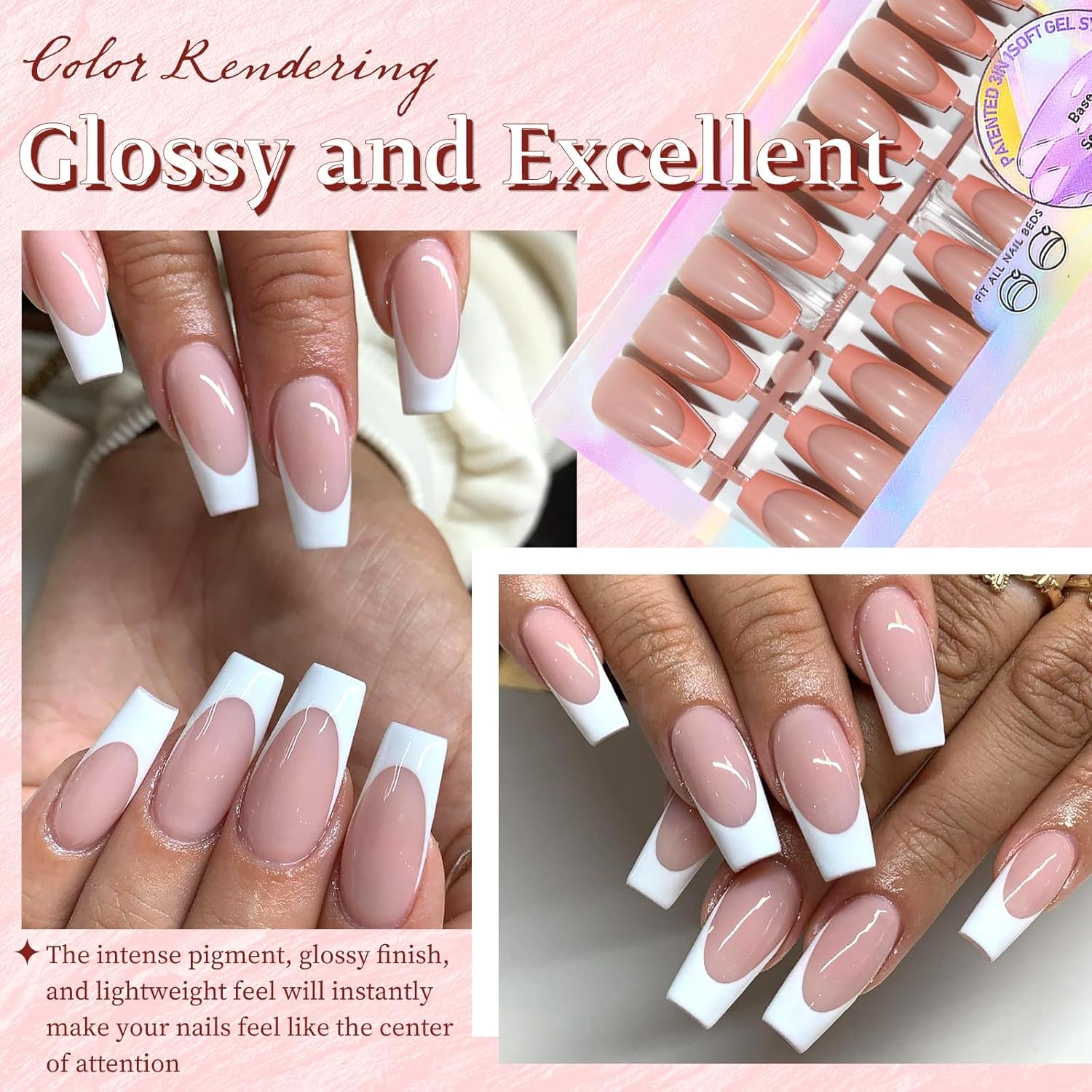 HANNEA Almond Shape Press On Nails for French Tip Manicure with 150pcs Multi Size Set