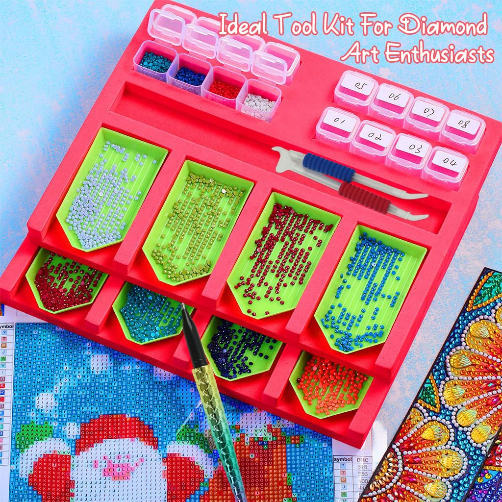 HASTHIP Diamond Art Accessories Kit for DIY Painting with 16 Storage Boxes and 2 Fishtail Pens