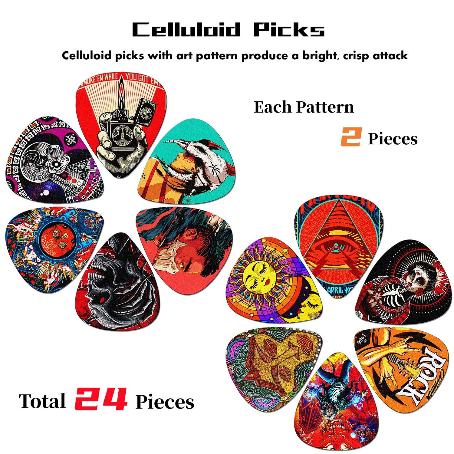 ZIBUYU Guitar Picks 24PCS with 1mm 0.71mm 0.46mm Thickness featuring PVC Grip | Anime One Piece Design