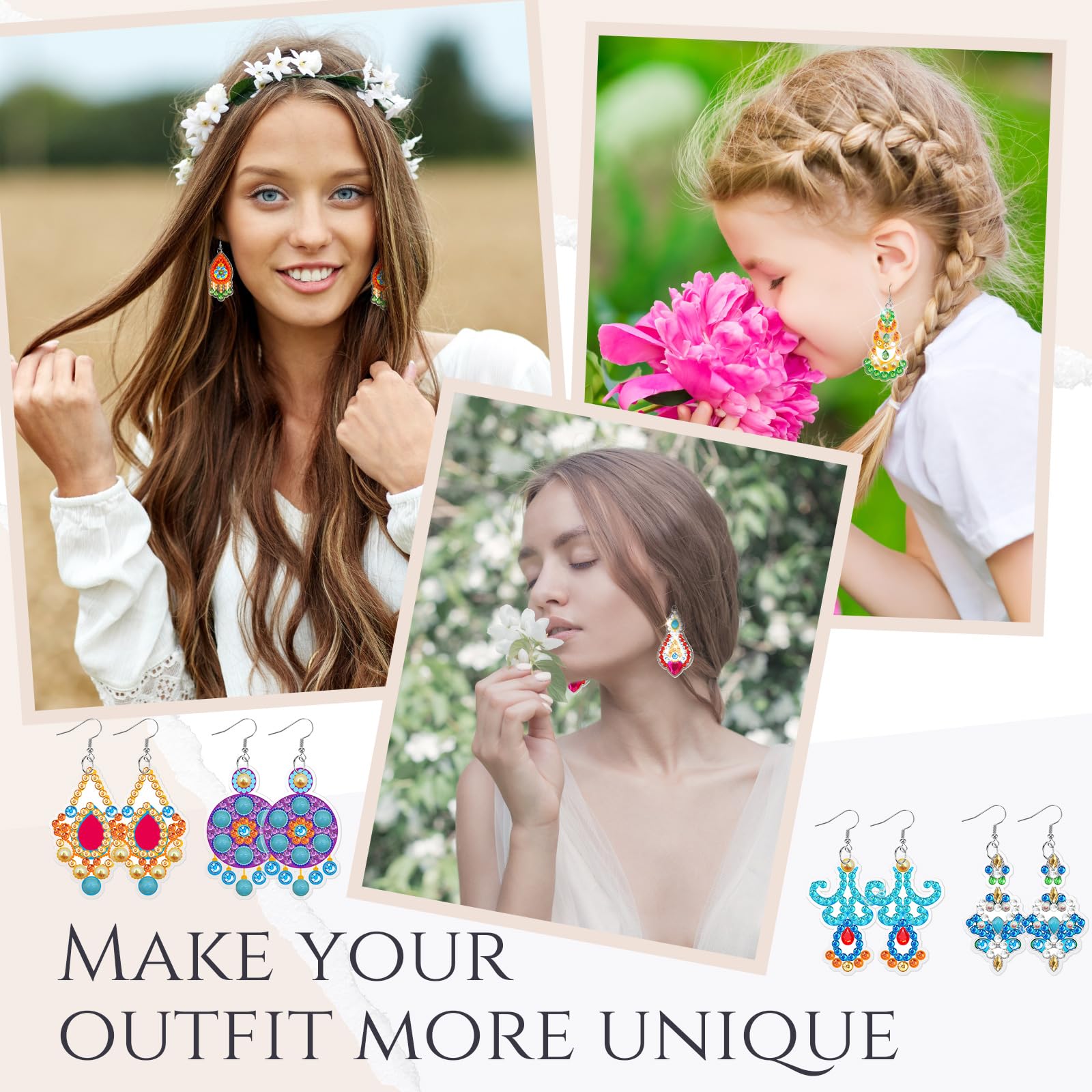 HASTHIP Diamond Painting Earrings Kit for Women with 4 Pairs Sparkling Fish Hook Designs | DIY Jewelry Gift Set