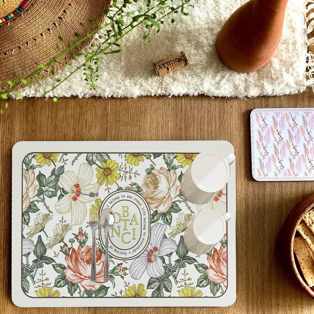 Supvox Dish Drying Mat for Kitchen 40x50cm with Non Slip Heat Resistant Sponge Core | Quick Dry Floral Counter Protector