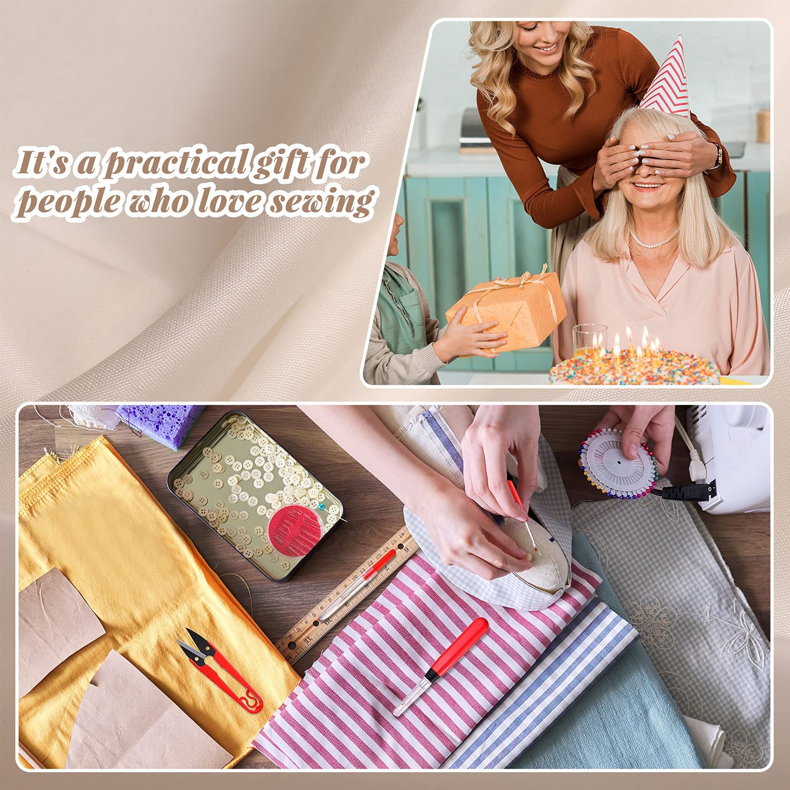 HASTHIP Embroidery Sewing Kit for Crafting with 2 LED Seam Rippers and Trimming Scissors | Stainless Steel Blades for Women