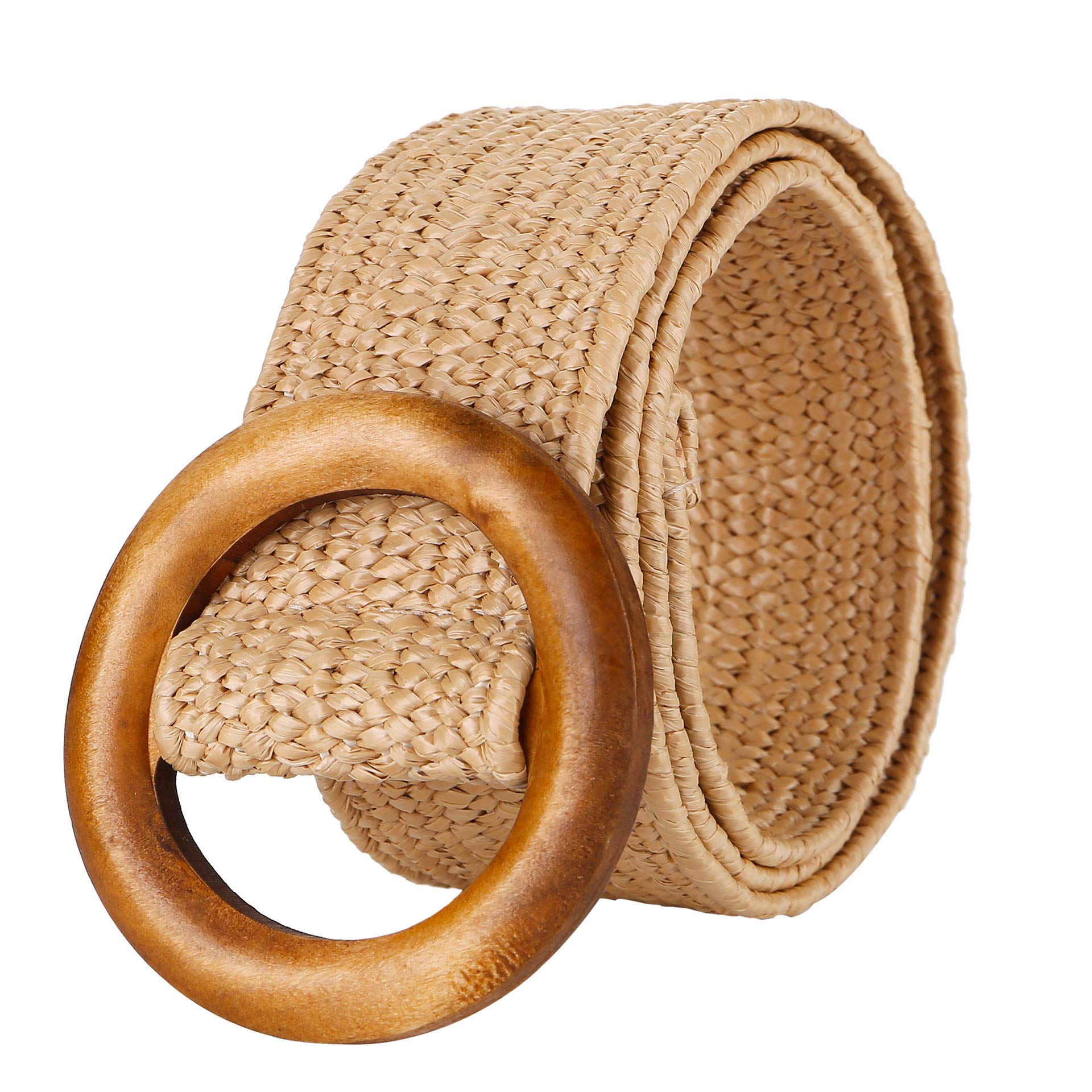 SANNIDHI® Belt for Women Woven Rattan Wide Stretch Straw Belts Beige Boho Adjustable Waist Belt for Woman