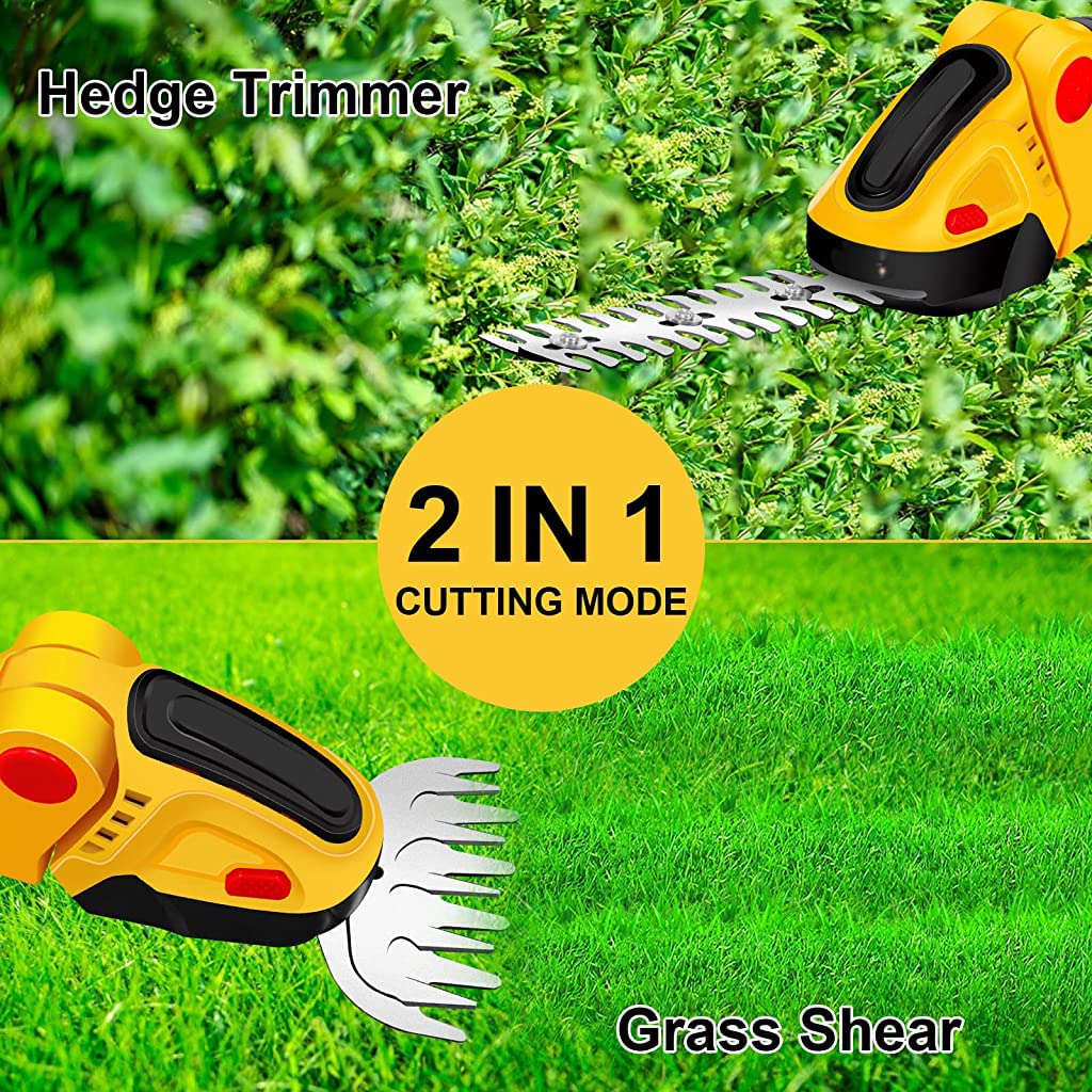 HASTHIP® 2 in 1 Brush Cutter Machine with 2Pcs SK5 Blade for Hedge Grass, Lightweight Cordless Hedge Trimmer & Grass Shear with 4000mAh Rechargeable Batterys and Charger