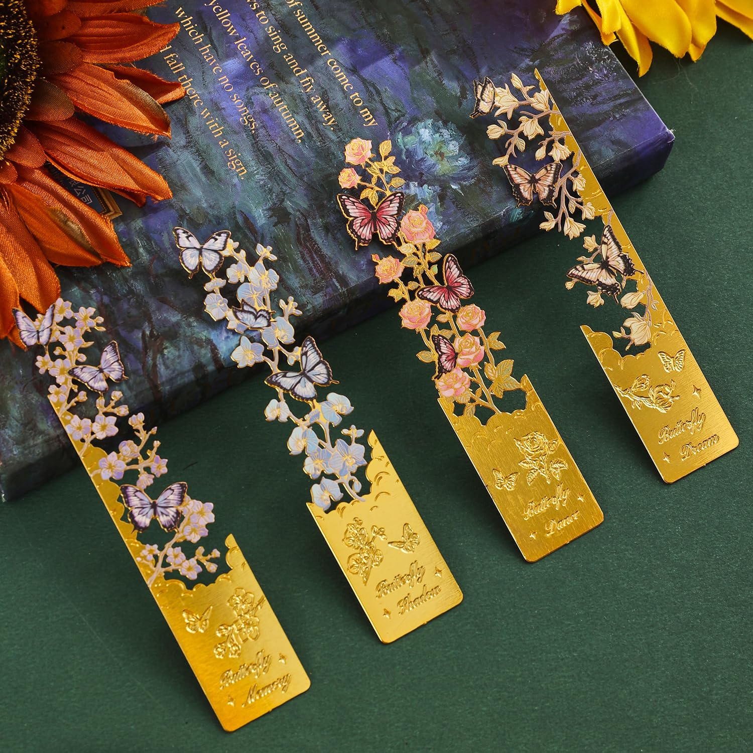 OFIFO® Floral Butterfly Metal Bookmark Set - 4 Durable Reading Markers for Book Lovers, Students & Readers of All Ages, Thoughtful Gift for Literary Enthusiasts