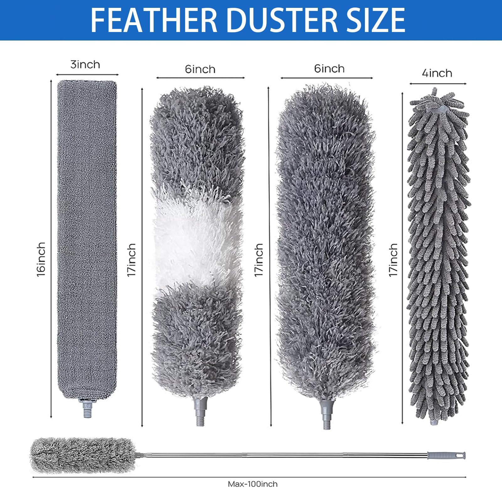 HASTHIP Microfiber Duster Set for Home Cleaning with 1.2 m Extendable Handle & 5 Heads | Reusable