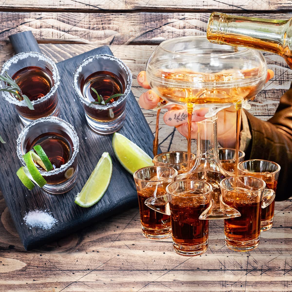 HASTHIP Acrylic Liquor Dispenser Set for Parties with 32oz Capacity and 6 Cup Outlets | Clear Acrylic Bar Accessory