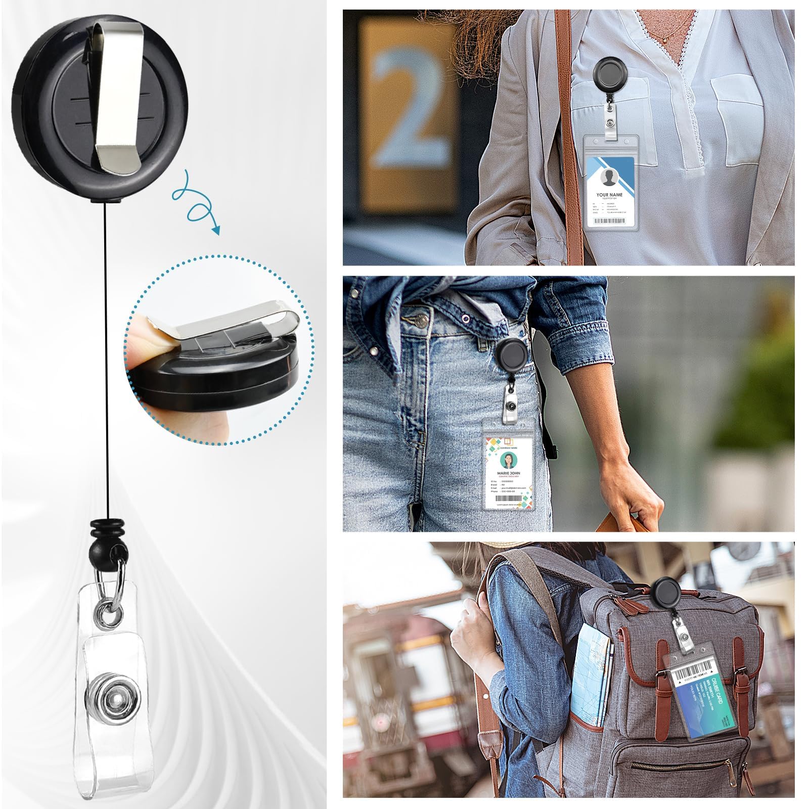 ZIBUYU ID Card Holder 2 Pack for Office and School with 24 in Retractable Reel & Quick Release Lanyard