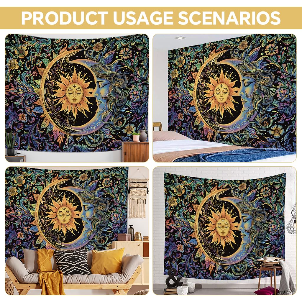 Zibuyu Sun and Moon Boho Tapestry for Bedroom with HD Print 130x150cm Polyester | Artistic Home Decor