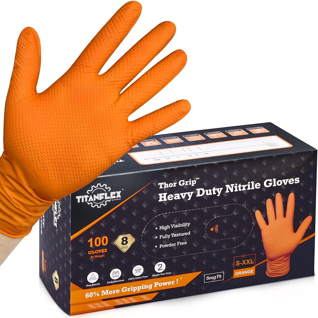 ZORBES® 10 Pair Waterproof Work Gloves Anti-slip Kitchen Gloves Textured Surface Anti-slip Thicken Nitrile Gloves for Men Women, XL