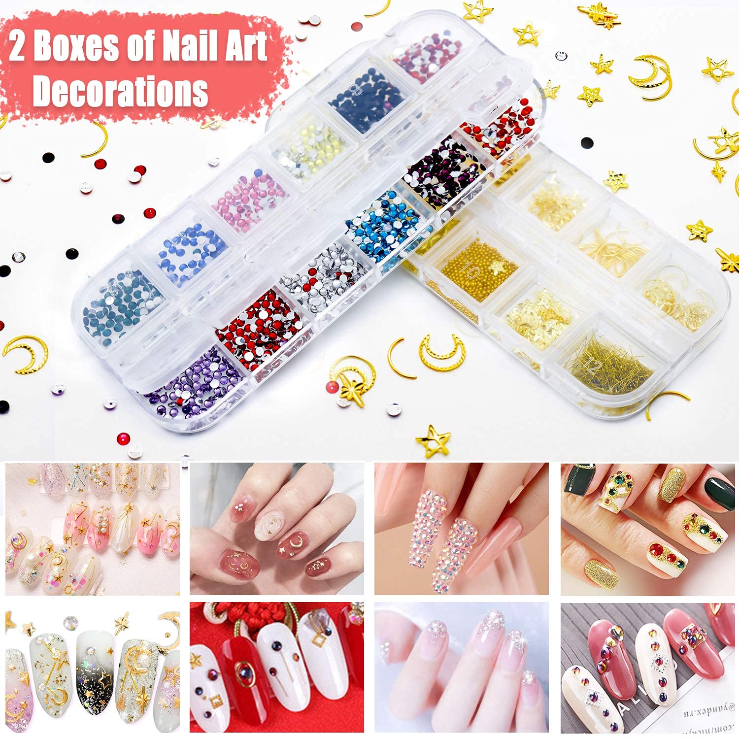 MAYCREATE  3D Nail Art Stamping Kit, 3D Nail Art Tools with Pen & Brush Painting Polish Design Kit Nail Art Stickers Nail Foil Tape Strips and Nails Art Rhinestones