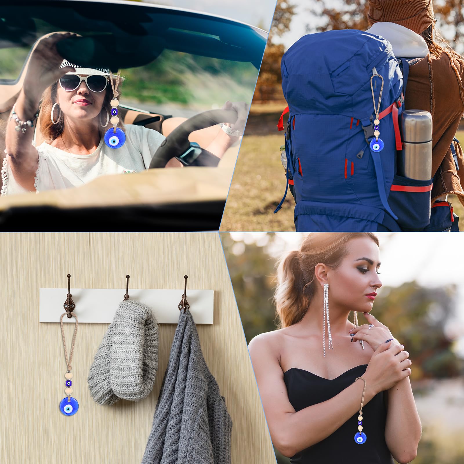 ZIBUYU Evil Eye Car Hanging Ornament for Cars Homes and Offices with Blue Beads | Protective Charm and Decorative Accessory