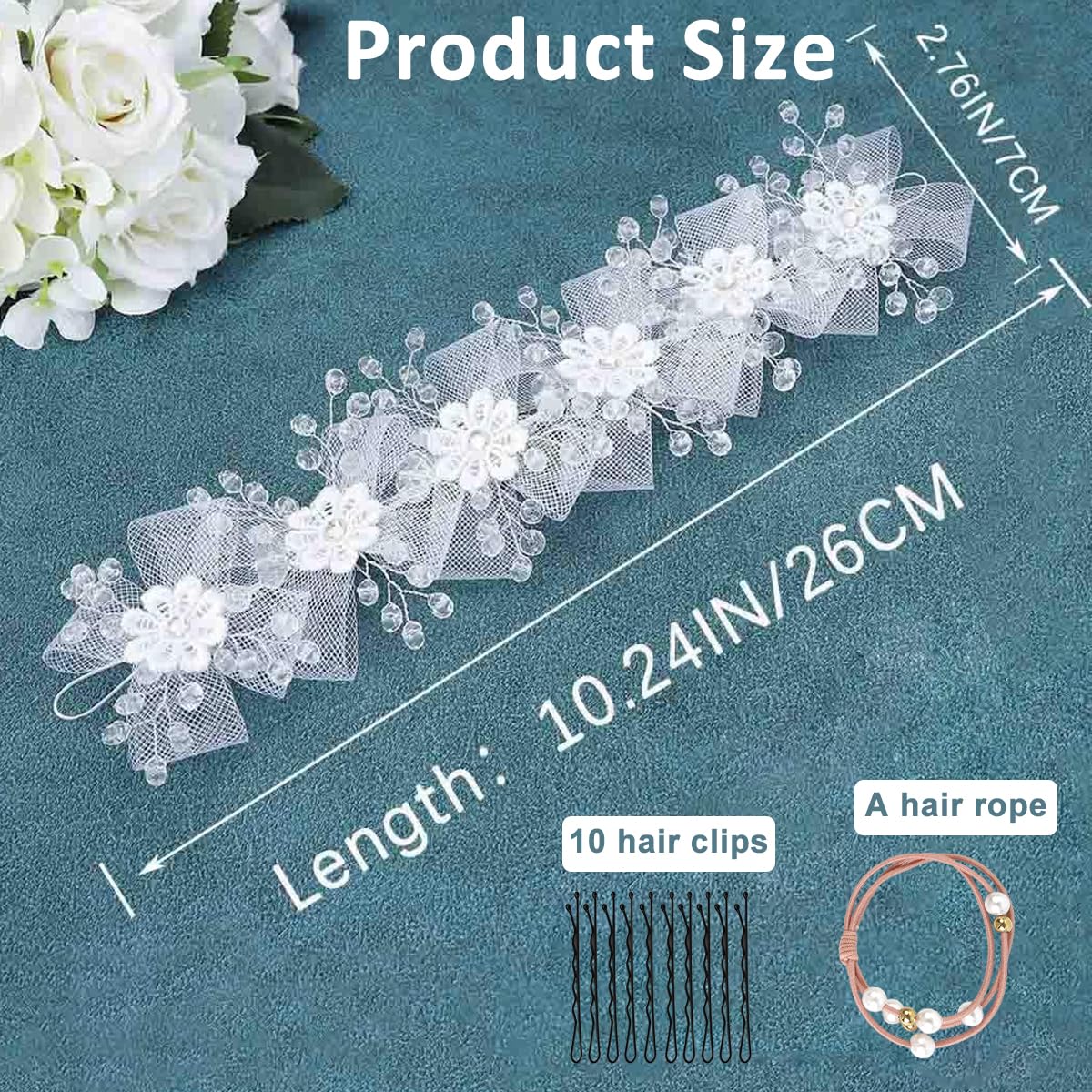 SANNIDHI Flower Tiara for Girls featuring White Lace Bow and Mesh Design | Elegant Hairband