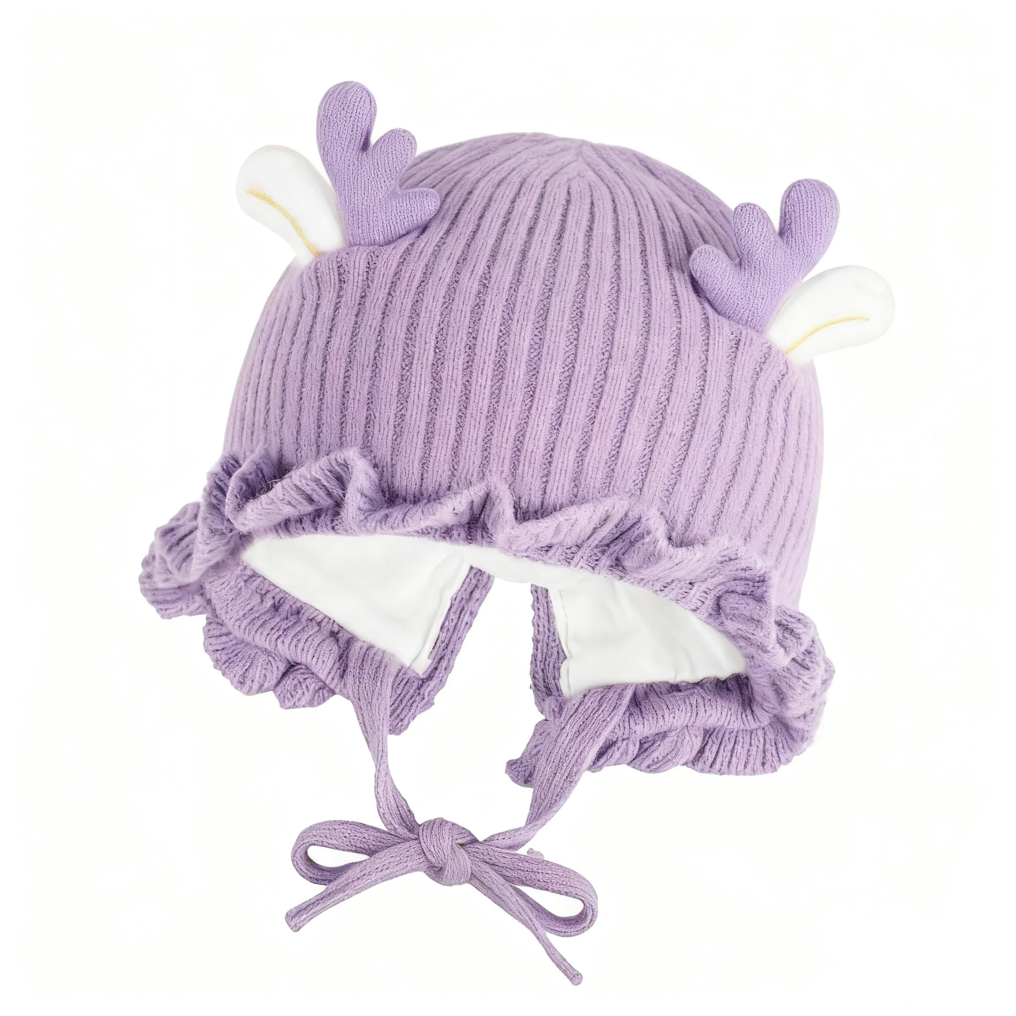 Zibuyu Knitted Baby Deer Antler Hat with Chin Strap for 3–24 Months | Soft Wool Beret